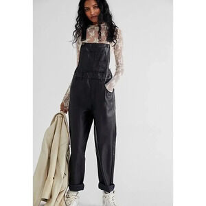 NWT Free People Vegan Leather Ziggy Overalls Black Medium